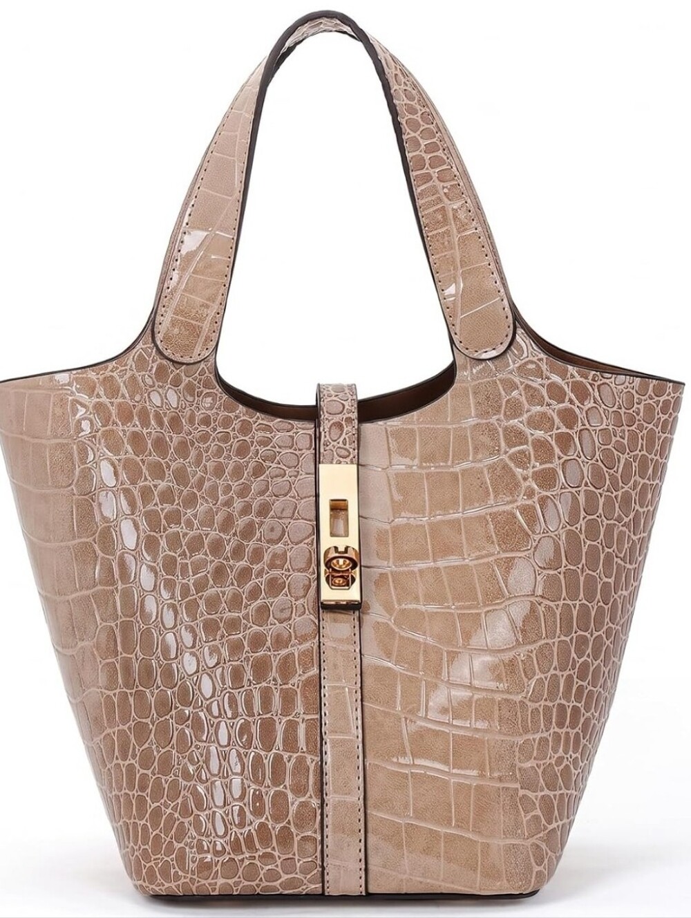 1 Left! Croc-Embossed Vegan Leather Bucket Top Handle Tote Handbag